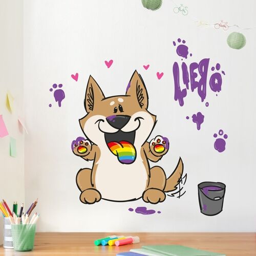 Wandtattoo Pummeleinhorn - Hund mit Farbeimer