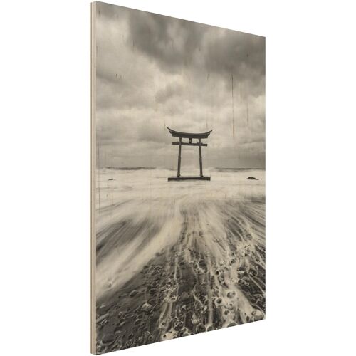 Holzbild Japanisches Torii im Meer