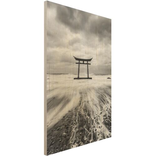 Holzbild Japanisches Torii im Meer