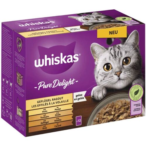 WHISKAS® PURE DELIGHT Portionsbeutel Multipack Geflügel Ragout in Gelee (4 x 12 =)   48 x 85 g