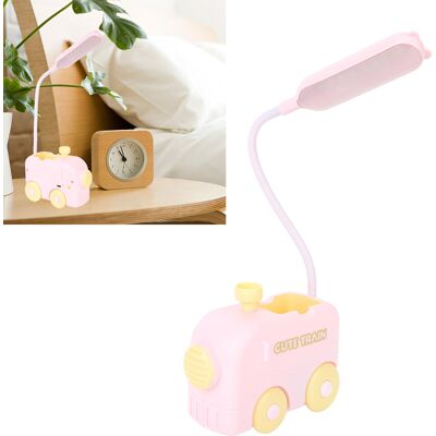 JUTE Kreative, Pinkfarbene Led-mini-nachttischlampe In Zugform, Augenschonend, Mit Stifthalter Und Usb-aufladung. Ideal Zum Lernen Oder Lesen. JUTE Kreative, Pinkfarbene Led-mini-nachttischlampe In Zugform, Augenschonend, Mit Stifthalter Und Usb-aufladung. Ideal Zum Lernen Oder Lesen.