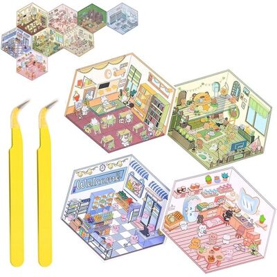 OEM 4-teiliges 3d-sticker-set Mit Pinzette – 3d-sticker Zum Selbermachen – Sticker-motive Für Erwachsene Und Kinder – Mini-zimmer-stickerbuch OEM 4-teiliges 3d-sticker-set Mit Pinzette – 3d-sticker Zum Selbermachen – Sticker-motive Für Erwachsene Und Kinder – Mini-zimmer-stickerbuch