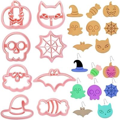 ENLENK Set Aus 8 Polymer-ton-ausstechformen Für Halloween, Einstufiges 3d-relief-motiv Mit Kürbis Und Geist, Zum Glasieren, Dekorieren Oder Zur Schmuckherstellung, Halloween-keksausstecher ENLENK Set Aus 8 Polymer-ton-ausstechformen Für Halloween, Einstufiges 3d-relief-motiv Mit Kürbis Und Geist, Zum Glasieren, Dekorieren Oder Zur Schmuckherstellung, Halloween-keksausstecher