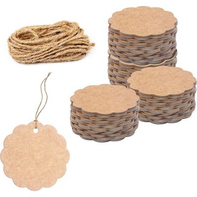 OEM 200 Braune Geschenkanhänger Aus Pappe Mit Gewelltem Rand, Inklusive 30 Metern Juteschnur Zum Basteln Und Verpacken (etikettendurchmesser 6,1 Cm). OEM 200 Braune Geschenkanhänger Aus Pappe Mit Gewelltem Rand, Inklusive 30 Metern Juteschnur Zum Basteln Und Verpacken (etikettendurchmesser 6,1 Cm).