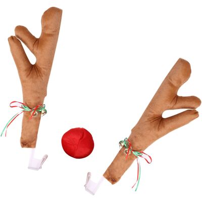 HEAT Weihnachtsauto-anhänger: Rentier Mit Geweih, Schnauze Und Glöckchen, Braune Autodekoration, Lustiges 2-teiliges Set, Festliches Auto-accessoire HEAT Weihnachtsauto-anhänger: Rentier Mit Geweih, Schnauze Und Glöckchen, Braune Autodekoration, Lustiges 2-teiliges Set, Festliches Auto-accessoire