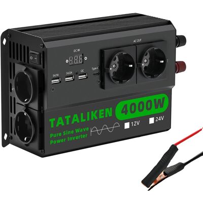 OEM Usv, 4 Europäische Steckdosen, Led-voltmeter, 24 V, 4000 W, 220 V Eu – Schwarz OEM Usv, 4 Europäische Steckdosen, Led-voltmeter, 24 V, 4000 W, 220 V Eu – Schwarz