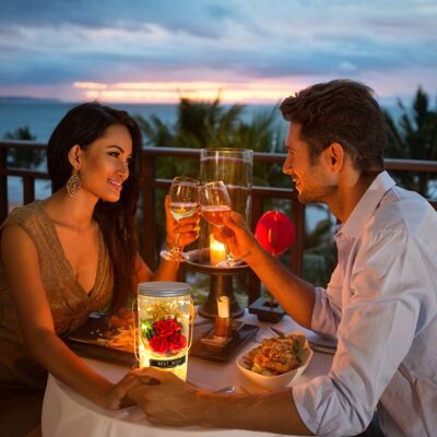 AUCO Handgefertigter Strauß Getrockneter Roter Blumen, Rosen Aus Ewiger Seife Zum Valentinstag, Leuchtende Wunschflasche In Weißer Schachtel, Set Mit 1 Stück. AUCO Handgefertigter Strauß Getrockneter Roter Blumen, Rosen Aus Ewiger Seife Zum Valentinstag, Leuchtende Wunschflasche In Weißer Schachtel, Set Mit 1 Stück.
