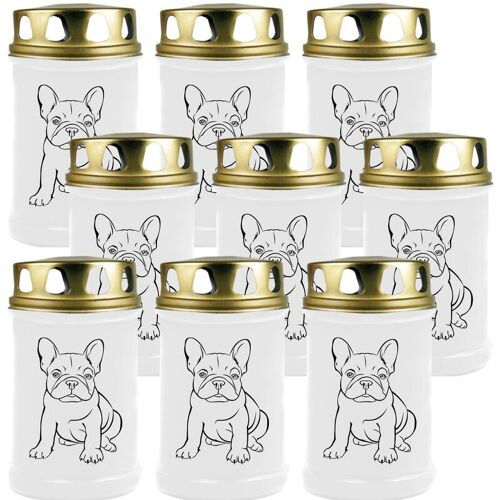 HS CANDLE Grabkerze Grablicht - 9er Pack - ( Hund Bulldogge ) - ca 48h / 2 Tage Brenndauer je Kerze ( 14,5cm, ø 7cm ) - viele versch. Designs - Hund Bulldogge