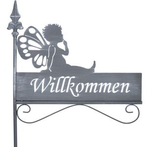 Spetebo - Gartenstecker mit Schriftzug 128 x 42 cm - willkommen - Deko Beetstecker aus Metall in grau - Frühling Sommer Blumenbeet Metallstecker mit Spetebo - Gartenstecker mit Schriftzug 128 x 42 cm - willkommen - Deko Beetstecker aus Metall in grau - Frühling Sommer Blumenbeet Metallstecker mit