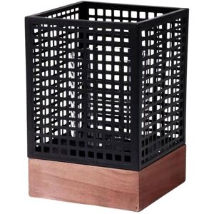 SPETEBO Windlicht aus Metall und Holz mit Glaseinsatz - 18 x 12 cm - Kerzenhalter im modernen Gitter Design - Garten Tisch Deko Kerzen Laterne Kerzenständer SPETEBO Windlicht aus Metall und Holz mit Glaseinsatz - 18 x 12 cm - Kerzenhalter im modernen Gitter Design - Garten Tisch Deko Kerzen Laterne Kerzenständer