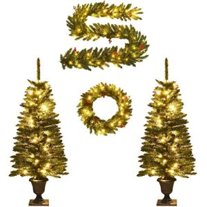vidaXL 2x Künstliche Weihnachtsbäume mit Kranz, Girlande und LEDs - Weihnachtsbaum-Set vidaXL 2x Künstliche Weihnachtsbäume mit Kranz, Girlande und LEDs - Weihnachtsbaum-Set