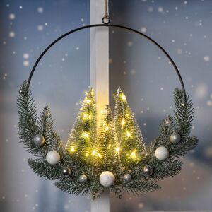 SPETEBO Led Metall Dekoring mit Tannen und Weihnachtskugeln - 30 cm - Weihnachts Deko Aufhänger warm weiß beleuchtet Batterie betrieben - Advent Winter Kranz SPETEBO Led Metall Dekoring mit Tannen und Weihnachtskugeln - 30 cm - Weihnachts Deko Aufhänger warm weiß beleuchtet Batterie betrieben - Advent Winter Kranz