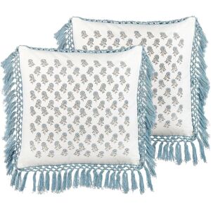 Beliani Set aus 2 Blumen Baumwollkissen - Boho Stil Beliani Set aus 2 Blumen Baumwollkissen - Boho Stil