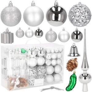 Springos Weihnachtsbaumkugeln 100 Stück Inkl. Spitze Kunststoff Verschiedene Formen Silberfarben Weihnachtsschmuck Weihnachten Tannenbaum Springos Weihnachtsbaumkugeln 100 Stück Inkl. Spitze Kunststoff Verschiedene Formen Silberfarben Weihnachtsschmuck Weihnachten Tannenbaum