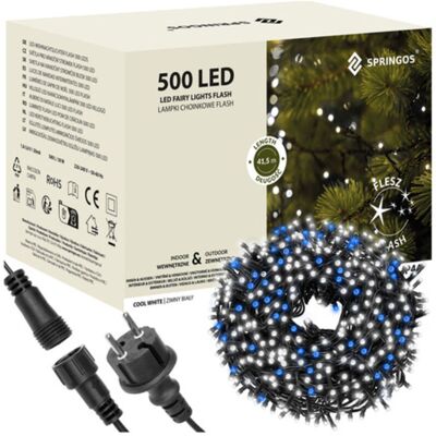 Springos Weihnachtslichter - 40m Weiß Blau Blinkende LEDs - Innen/Außen Springos Weihnachtslichter - 40m Weiß Blau Blinkende LEDs - Innen/Außen