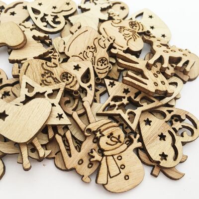 HEAT 100 Stück Gemischter Weihnachtsbaumschmuck Aus Holz: Mini-weihnachtsmann, Schneemann, Elch, Schneeflocken, Weihnachtsbaum-anhänger HEAT 100 Stück Gemischter Weihnachtsbaumschmuck Aus Holz: Mini-weihnachtsmann, Schneemann, Elch, Schneeflocken, Weihnachtsbaum-anhänger