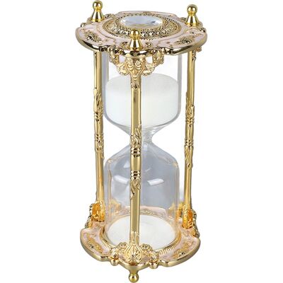 BLYNO Antike, Elegante Sanduhr Aus Metall, 15 Minuten, Weiß Und Gold, Dekoration Für Hochzeiten, Zuhause Oder Büro BLYNO Antike, Elegante Sanduhr Aus Metall, 15 Minuten, Weiß Und Gold, Dekoration Für Hochzeiten, Zuhause Oder Büro