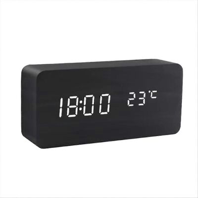 ALLAUVE Digitale Holzuhr Mit Led-temperaturanzeige, Dekoration Für Büro, Schlafzimmer Oder Tisch, Schwarz ALLAUVE Digitale Holzuhr Mit Led-temperaturanzeige, Dekoration Für Büro, Schlafzimmer Oder Tisch, Schwarz