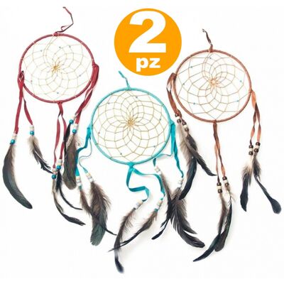 Trade Shop Traesio - Trade Shop - Set 2 Stk.großer Traumfänger, 13 Cm, Indische Traumfedern, Dekoration, Partygeschenk - Trade Shop Traesio - Trade Shop - Set 2 Stk.großer Traumfänger, 13 Cm, Indische Traumfedern, Dekoration, Partygeschenk -