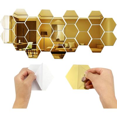 TRUVO Set Mit 24 Sechseckigen Wandaufklebern Aus Goldfarbenem Acrylspiegel TRUVO Set Mit 24 Sechseckigen Wandaufklebern Aus Goldfarbenem Acrylspiegel