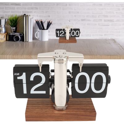 JUTE Minimalistische Und Kreative Automatische Uhr, Dekoratives Retro-objekt Für Büro Oder Wohnzimmer, Digitale Mechanische Uhr Für Zuhause, Schwarzer Holzsockel, 12 Stunden, Edelstahl. JUTE Minimalistische Und Kreative Automatische Uhr, Dekoratives Retro-objekt Für Büro Oder Wohnzimmer, Digitale Mechanische Uhr Für Zuhause, Schwarzer Holzsockel, 12 Stunden, Edelstahl.