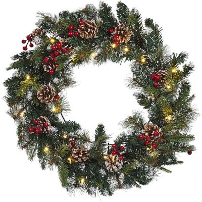 BELIANI Weihnachtskranz Led Paimio Grün 60 Cm BELIANI Weihnachtskranz Led Paimio Grün 60 Cm