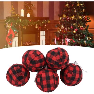 JUTE Weihnachtsdekoration: Set Mit 6 Schwarz-weiß Karierten Weihnachtskugeln Von 7 Cm Durchmesser Für Den Weihnachtsbaum, Mit Rot-schwarz Karierten Mustern. JUTE Weihnachtsdekoration: Set Mit 6 Schwarz-weiß Karierten Weihnachtskugeln Von 7 Cm Durchmesser Für Den Weihnachtsbaum, Mit Rot-schwarz Karierten Mustern.