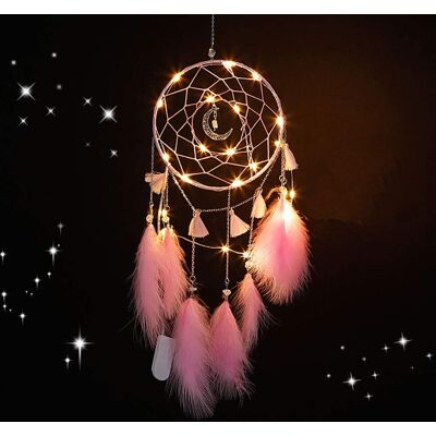 Soekavia - Traumfänger Mit Led-licht, Handgefertigter Traumfänger Aus Federn, Romantische Dekoration Für Mädchenzimmer, Für Wandbehang (pink) Soekavia - Traumfänger Mit Led-licht, Handgefertigter Traumfänger Aus Federn, Romantische Dekoration Für Mädchenzimmer, Für Wandbehang (pink)