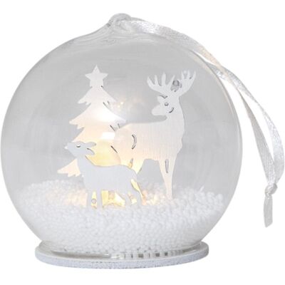Star - Trading Leuchtende Glaskugel ,fauna', Schneekugel Mit Weißen Holz-rentieren, Batteriebetrieb, Warmweiß, Ø 8cm Star - Trading Leuchtende Glaskugel ,fauna', Schneekugel Mit Weißen Holz-rentieren, Batteriebetrieb, Warmweiß, Ø 8cm