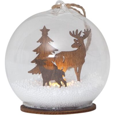 Star - Trading Leuchtende Glaskugel ,fauna', Schneekugel Mit Braunen Holz-rentieren, Batteriebetrieb, Warmweiß, Ø 8cm Star - Trading Leuchtende Glaskugel ,fauna', Schneekugel Mit Braunen Holz-rentieren, Batteriebetrieb, Warmweiß, Ø 8cm
