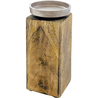 SPETEBO Mango Kerzenhalter Mit Alu Kerzenteller - Klein / 20 Cm - Holz Kerzenständer Für Stumpen- Und Kugel-kerzen SPETEBO Mango Kerzenhalter Mit Alu Kerzenteller - Klein / 20 Cm - Holz Kerzenständer Für Stumpen- Und Kugel-kerzen