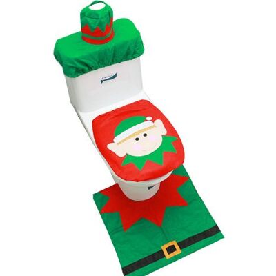 ENLENK Weihnachtliche Dekoration, Toiletten-sitzbezug Und Badematten-set – Schneemann, Weihnachtsmann, Elch, Elfen-stil ENLENK Weihnachtliche Dekoration, Toiletten-sitzbezug Und Badematten-set – Schneemann, Weihnachtsmann, Elch, Elfen-stil