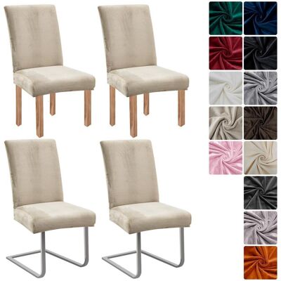 LUXUSKOLLEKTION Stuhlhussen Samt 4er Set, Universell Stretch Stuhlbezug, Waschbar, Champagner LUXUSKOLLEKTION Stuhlhussen Samt 4er Set, Universell Stretch Stuhlbezug, Waschbar, Champagner