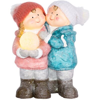 Weihnachtsfigur Magichome, Junge Und Mädchen Mit Schneekugel, 1 Led, Keramik, 27,5x23x40 Cm Weihnachtsfigur Magichome, Junge Und Mädchen Mit Schneekugel, 1 Led, Keramik, 27,5x23x40 Cm