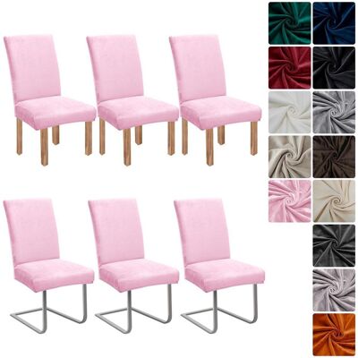 LUXUSKOLLEKTION Stuhlhussen Samt 6er Set, Universell Stretch Stuhlbezug, Waschbar, Rosa LUXUSKOLLEKTION Stuhlhussen Samt 6er Set, Universell Stretch Stuhlbezug, Waschbar, Rosa