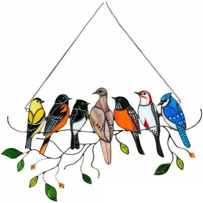 Osqi - Mehrfarbige Vögel Auf Einem Draht, Hoher Sonnenfänger Aus Buntglas, Fensterbehang, 7 Vögel, Penif-ornamente Für Fenster, Türen, Garten, Zuhause, Frühlingsdekorationen Osqi - Mehrfarbige Vögel Auf Einem Draht, Hoher Sonnenfänger Aus Buntglas, Fensterbehang, 7 Vögel, Penif-ornamente Für Fenster, Türen, Garten, Zuhause, Frühlingsdekorationen