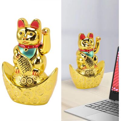 JUTE 14 Cm (5,5 Zoll) Große, Glänzende, Goldfarbene Elektrische Kurbel-glückskatze, Ideales Geschenk Für Empfang/kasse, Neueröffnung Eines Geschäfts Oder Als Dekoration Für Zuhause. JUTE 14 Cm (5,5 Zoll) Große, Glänzende, Goldfarbene Elektrische Kurbel-glückskatze, Ideales Geschenk Für Empfang/kasse, Neueröffnung Eines Geschäfts Oder Als Dekoration Für Zuhause.