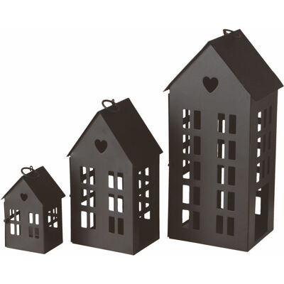 SPETEBO 3er Set Laterne In Hausform 35 / 24 / 13 Cm - Schwarz - Deko Lampion Außen Innen - Kerzenhalter Windlicht Haus SPETEBO 3er Set Laterne In Hausform 35 / 24 / 13 Cm - Schwarz - Deko Lampion Außen Innen - Kerzenhalter Windlicht Haus
