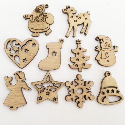 JUTE 100 Verschiedene Weihnachtsdekorationen Aus Holz: Mini-weihnachtsmann, Schneemann, Rentier, Schneeflocken, Anhänger. JUTE 100 Verschiedene Weihnachtsdekorationen Aus Holz: Mini-weihnachtsmann, Schneemann, Rentier, Schneeflocken, Anhänger.