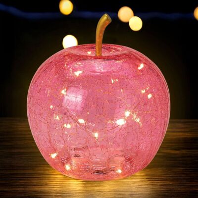 SPETEBO Led Glas Apfel 16 Cm - Rosa - Deko Frucht In Bruchglas Optik Batterie Betrieben Mit Timer SPETEBO Led Glas Apfel 16 Cm - Rosa - Deko Frucht In Bruchglas Optik Batterie Betrieben Mit Timer