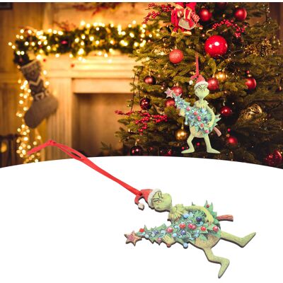 JUTE Grinch, Grünes Weihnachtsmonster, Hölzerne Weihnachtsdekoration, Hält Einen Weihnachtsbaum JUTE Grinch, Grünes Weihnachtsmonster, Hölzerne Weihnachtsdekoration, Hält Einen Weihnachtsbaum
