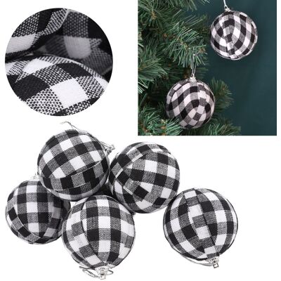JUTE Weihnachtsdekoration: Set Mit 6 Schwarz-weiß Karierten Weihnachtskugeln Von 7 Cm Durchmesser Für Den Weihnachtsbaum. JUTE Weihnachtsdekoration: Set Mit 6 Schwarz-weiß Karierten Weihnachtskugeln Von 7 Cm Durchmesser Für Den Weihnachtsbaum.