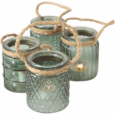SPETEBO Glas Windlicht 9 Cm Transparent Grün - 4er Set - Kerzenglas Mit Kordel Zum Hängen - Teelicht Kerzen Halter Tisch Deko Balkon Garten Wohnzimmer SPETEBO Glas Windlicht 9 Cm Transparent Grün - 4er Set - Kerzenglas Mit Kordel Zum Hängen - Teelicht Kerzen Halter Tisch Deko Balkon Garten Wohnzimmer