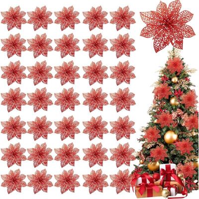 GALOZZOIT Set Mit 36 Glitzernden, Weihnachtssternförmigen Christbaumkugeln, 4", Künstliche Seidenblumen Für Weihnachtskränze, Festtagsdekoration (rot) GALOZZOIT Set Mit 36 Glitzernden, Weihnachtssternförmigen Christbaumkugeln, 4", Künstliche Seidenblumen Für Weihnachtskränze, Festtagsdekoration (rot)