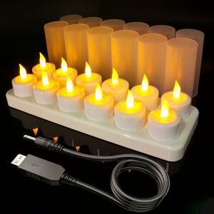MINKUROW Flammenlose led Kerzen, 12er Wiederaufladbare Teelichter Kerzen, Batteriebetriebene Kerzen Kabellose mit Ladestation Gefrosteter Tassen und USB-Kabel
