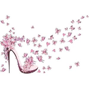 LYCXAMES Rosa Schmetterling High Heel Stil Wandaufkleber Schlafzimmer Wohnzimmer Rückwand Dekor Wandaufkleber