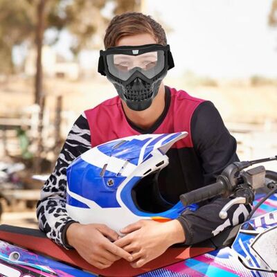 HEAT Outdoor-motorradhelm-brille Mit Totenkopf-motiv, Gesichtsmaske, Motorrad-rennbrille (transparent) HEAT Outdoor-motorradhelm-brille Mit Totenkopf-motiv, Gesichtsmaske, Motorrad-rennbrille (transparent)