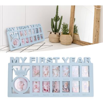 JUTE Neugeborenen-fotorahmen-set, Baby-gedenkfotorahmen-set, Baby-wachstumstabelle Bis 12 Monate, Blau JUTE Neugeborenen-fotorahmen-set, Baby-gedenkfotorahmen-set, Baby-wachstumstabelle Bis 12 Monate, Blau