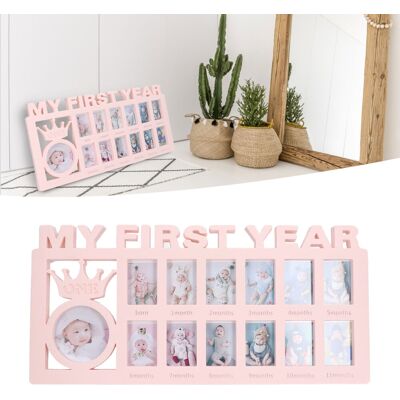 JUTE Neugeborenen-fotorahmen-set, Baby-erinnerungs-fotorahmen-set, Baby-wachstumstabelle Bis 12 Monate, Rosa JUTE Neugeborenen-fotorahmen-set, Baby-erinnerungs-fotorahmen-set, Baby-wachstumstabelle Bis 12 Monate, Rosa