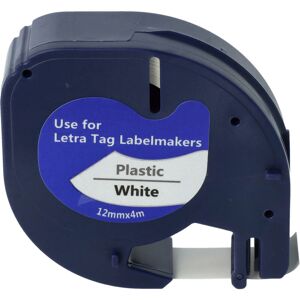Schriftband-Kassette Plastik kompatibel mit Dymo LetraTag LT-100H, LT-100T, QX50, xr Etiketten-Drucker 12mm Schwarz auf Weiß - Vhbw